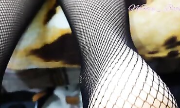 Milf in Stockings and Panties Gets Footjob and Squirts
