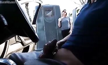 French MILF Cuckold Handjob In Public Trash