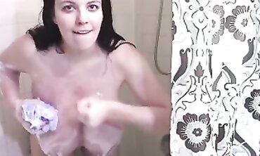 Blonde BBW Milf Showcases Huge Tits In The Shower