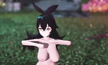 MMD Amber Genshin Solo Masturbation with Smooth Shaven Cooter