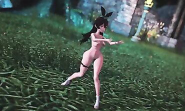 MMD Amber Genshin Solo Masturbation with Smooth Shaven Cooter