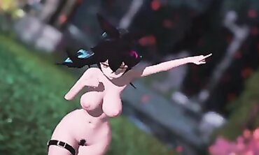 MMD Amber Genshin Solo Masturbation with Smooth Shaven Cooter