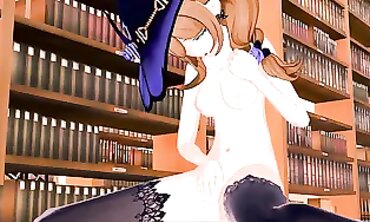 Lisa from Genshin Fingerblasts and Squirts in the Library