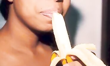 Ebony Babe Joy Plays Sensually With A Banana