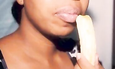 Ebony Babe Joy Plays Sensually With A Banana