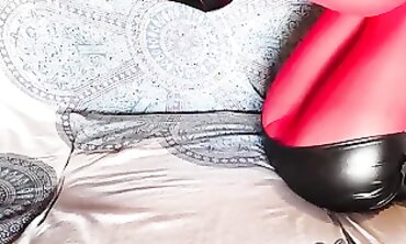 Laura on Stilettos in Crimson Stockings and Dark Platforms