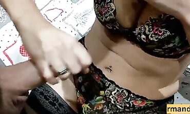 French MILF Mom Greases Huge Dick for POV Handjob