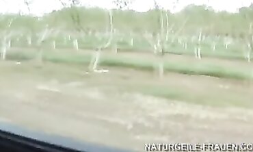 Blonde Miss Gives Driver a Deep Throat and Gulps the Load