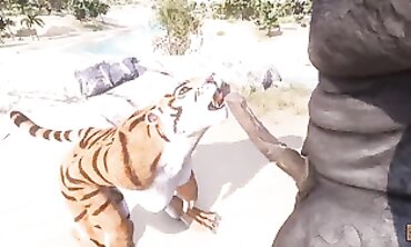 Tiger Bimbos Take on a Massive Rhino in the Wild
