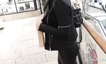 Blonde MILF Outdoor Blowjob & Cumshot in German Shopping Mall