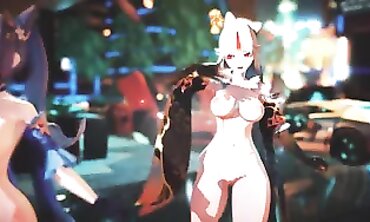 MMD Milf Dame Swallows Cum in Rough Group Sex