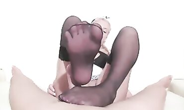 Bibi Noel Black Nylon Toejob with Pantyhose Toes