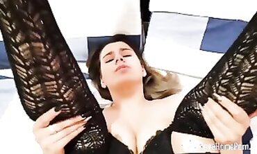 POV Amateur Brunette Gets Rough Blowjob and Cumshot in Tights