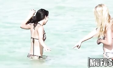 POV Beach Threesome With Two Super Hot Babes