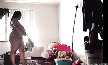 Solo BBW Black Woman Cleans and Jiggles Her Huge Breasts