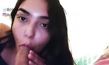Petite Latina Stepsis Gives Colleague a Deep Throat Blowjob
