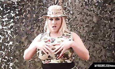 Natural Boobs Jewel Masturbates in Soldier Uniform