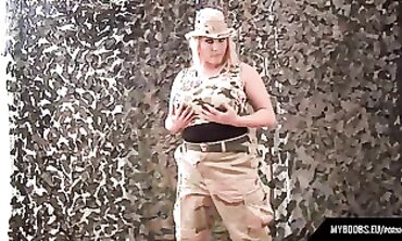Natural Boobs Jewel Masturbates in Soldier Uniform
