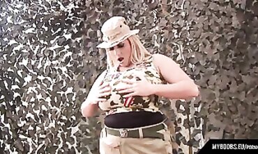 Natural Boobs Jewel Masturbates in Soldier Uniform
