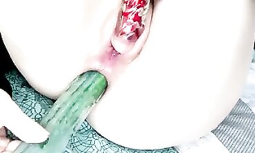 Solo Babe Anal Cucumber Play and Fingering to Orgasm