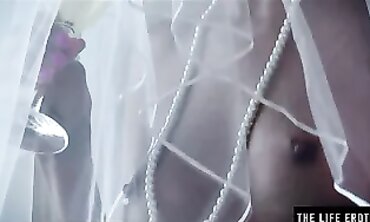 Petite African Bride Masturbates With A Bottle In Stockings