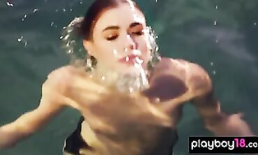 Short-Haired Bombshell Britt Linn Enjoys a Nude Outdoor Swim