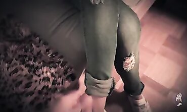 POV Cumshot on Blonde Legs in Tight Jeans and Sneakers