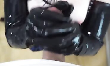 Ebony Amateur in Latex Gloves Gives Handjob and Blowjob