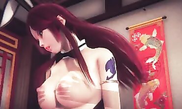 Erza Cosplay Bunny Suit 3D Blowjob and Cum
