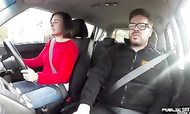 POV: British Brunette Teacher Gets Creampie in Car Backseat
