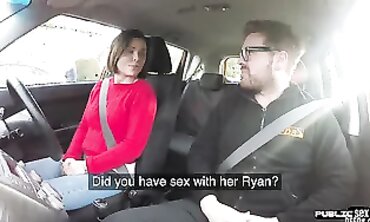 POV: British Brunette Teacher Gets Creampie in Car Backseat