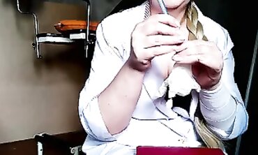 BBW MILF Nurse Shows How to Use a Dildo