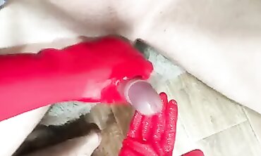 POV: Rough Latex Glove Handjob With A Busty Russian MILF