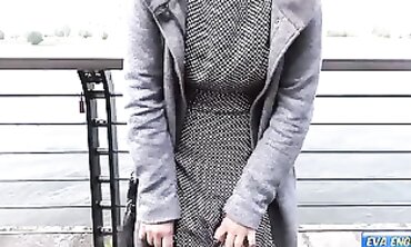 Eva Engel's Risky Outdoor Orgasm in Stockings