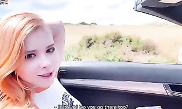 Redhead Amateur Swallows Stranger's Cock in Public Car