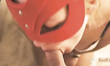 Macro POV Blowjob: Red Love Sucks and Swallows