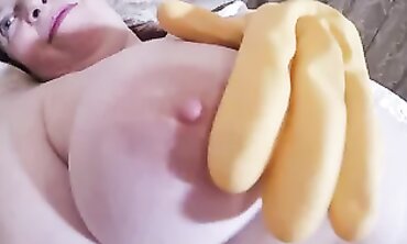British Redhead MILF Masturbates in Latex Gloves and Stockings