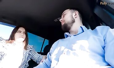 Russian Brunette Gets Public Head Outside Car