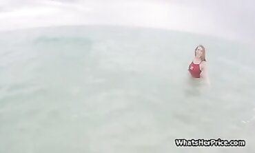 Beach Restroom Quickie with Busty Goddess