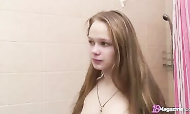 Petite Blonde Bianca Enjoys A Wet Homemade Bathroom Solo
