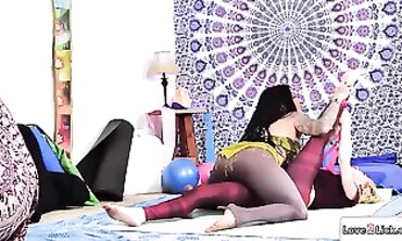 Tattooed Yoga MILF Licks Brunette's Pussy