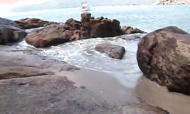 2 buff Mexican dudes deepthroat and smash on the beach
