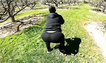 MILF Workout in See-Through Latex Outdoors