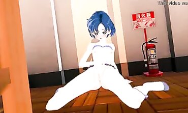 Sailor Moon Ami Mizuno Slow Masturbation and Squirt in Library
