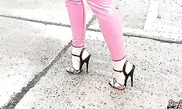 Pink Brunette MILF in Extreme High Heels and Latex