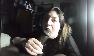 Plus-Size Brunette Gives Deep Throat to Black Trunk