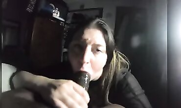 Plus-Size Brunette Gives Deep Throat to Black Trunk