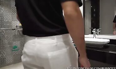 Dirty Spy Catches Me in the Restroom and Fills My Big Ass with Creampie