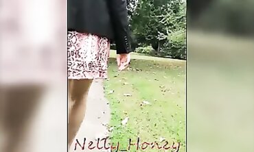 Beautiful MILF in Stockings and Heels at Castle Park