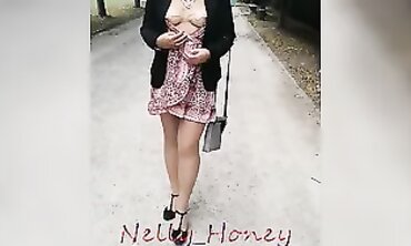 Beautiful MILF in Stockings and Heels at Castle Park
